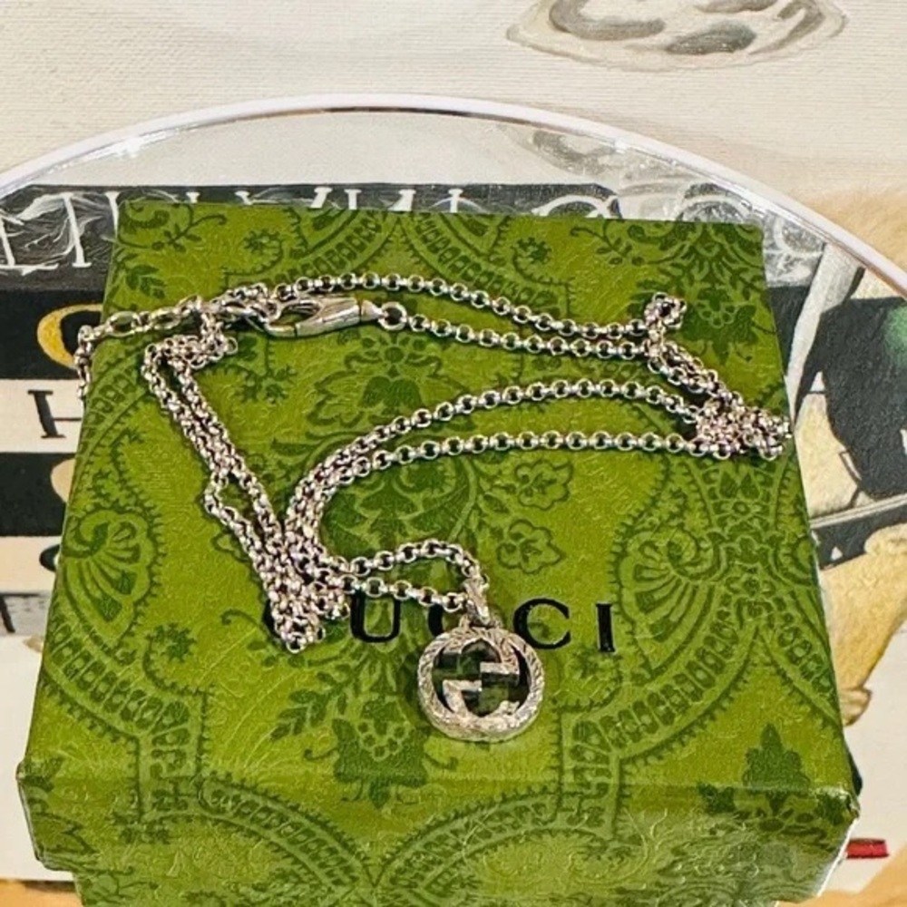 GUCCI INTERLOCKING NECKLACE 925 Silver Adjustable Chain w/ Box